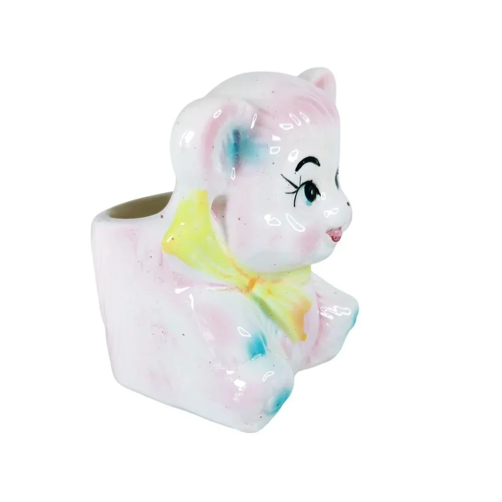 Vintage Giftwares Co By Nancy Pew Pink Ceramic Bear Planter Kitsch 1970s